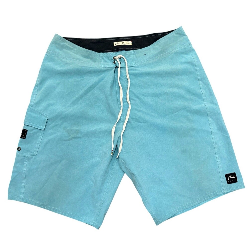 Rusty Board Shorts Mens Size 34 Classic Blue Swim Trunks Surf Beach Drawstring